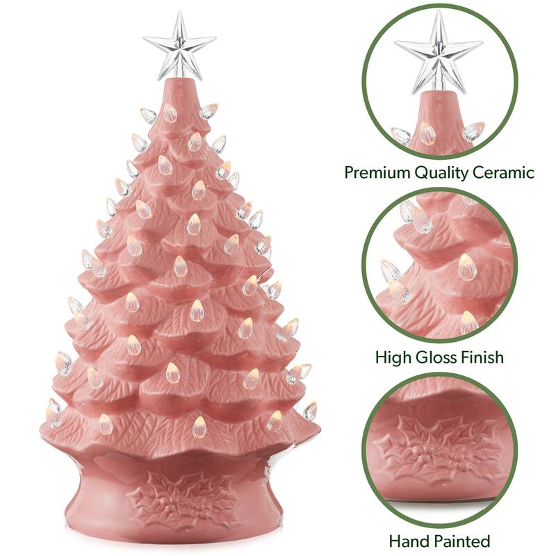 24in Hand Painted Ceramic Christmas Tree PreLit Tree with Star