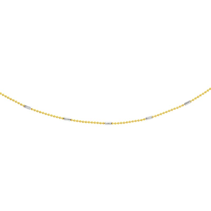 Curata 14k Two-tone Gold 0.8m Bead With White Cylinder Saturn Chain Necklace