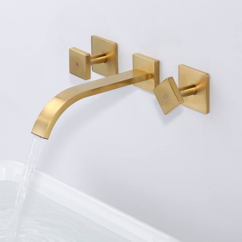 WOWOW Double Handle Wall Mounted Waterfall Bathroom Faucet