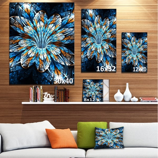 Turquoise Fractal Flower in Dark - Floral Large Abstract Art Canvas ...