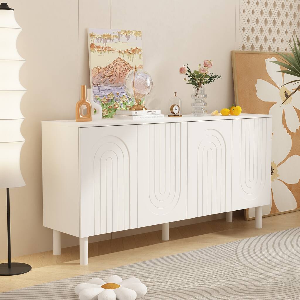 Storage Sideboard Cabinet with 4 Doors Buffet Sideboard End Table - 63.2"W
