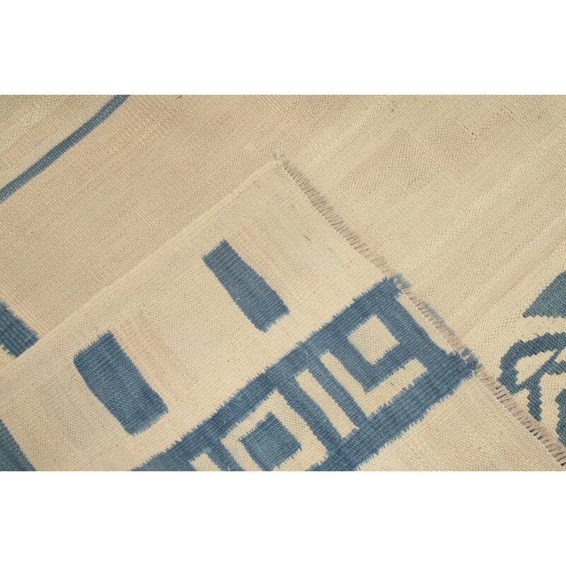 Hand Woven Oriental 100% Wool Carpet Southwestern Tribal Beige & Ivories Kilim Area Rug - 8' 5'' X 6' 8''