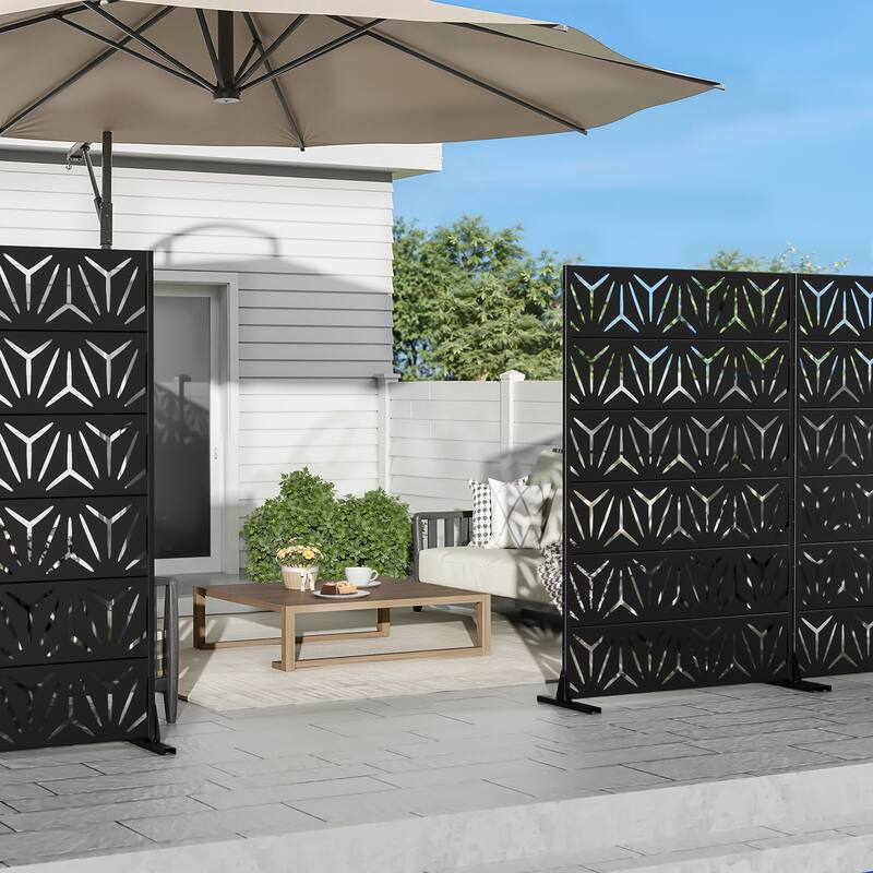 72" H×47"W Dovelina Black Outdoor Freestanding Metal Privacy Screen Decorative Garden Fence