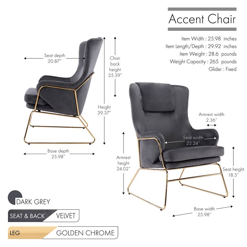 Porthos Home Brax Accent Chair with Armrests, Velvet, Golden Sled Legs