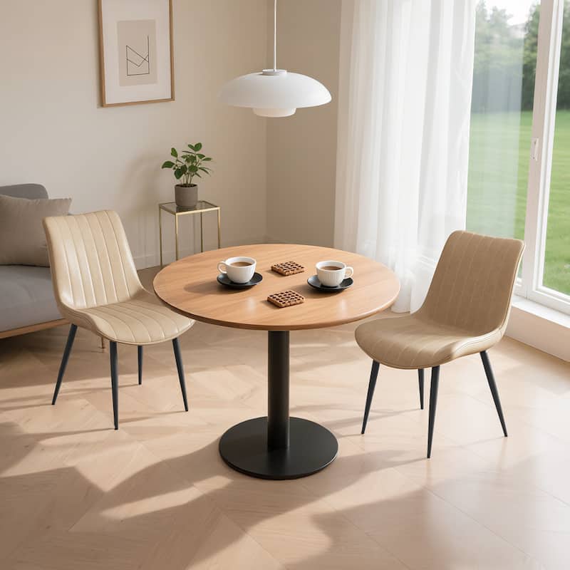 PU Leather Dining Chair with Metal Legs, Wave Pattern Upholstered Armless Chair Set of 4 for Kitchen, Restaurant, Living