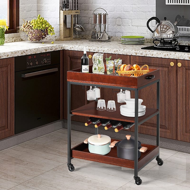 Kitchen Island Cart Rolling Wooden 3 Tier Serving Cart