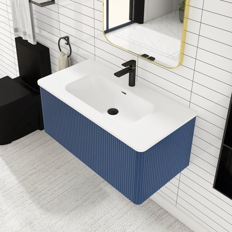 30 inch Wall-Mounted Bathroom Vanity Set with Integrated Ceramic Sink - 30" x 18"