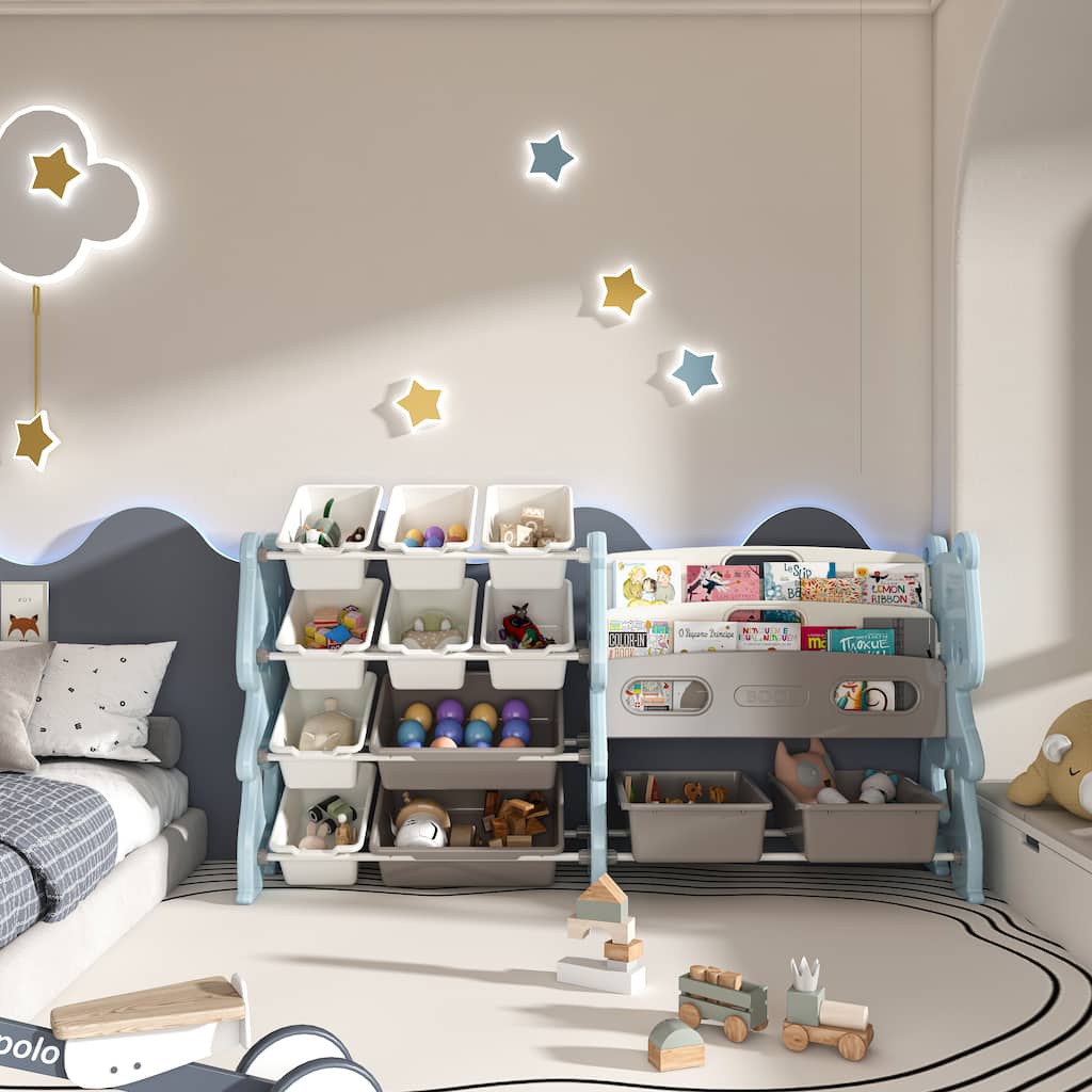 Kids Toy Storage Organizer, Toy Organizer with 2 Tier Bookshelf