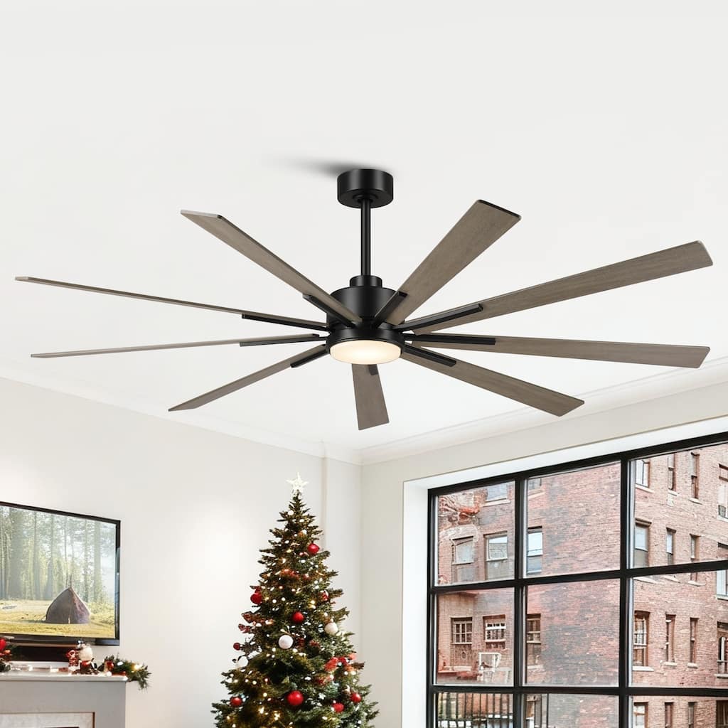 72" Farmhouse Black Integrated LED Windmill Ceiling Fan with Light and Remote