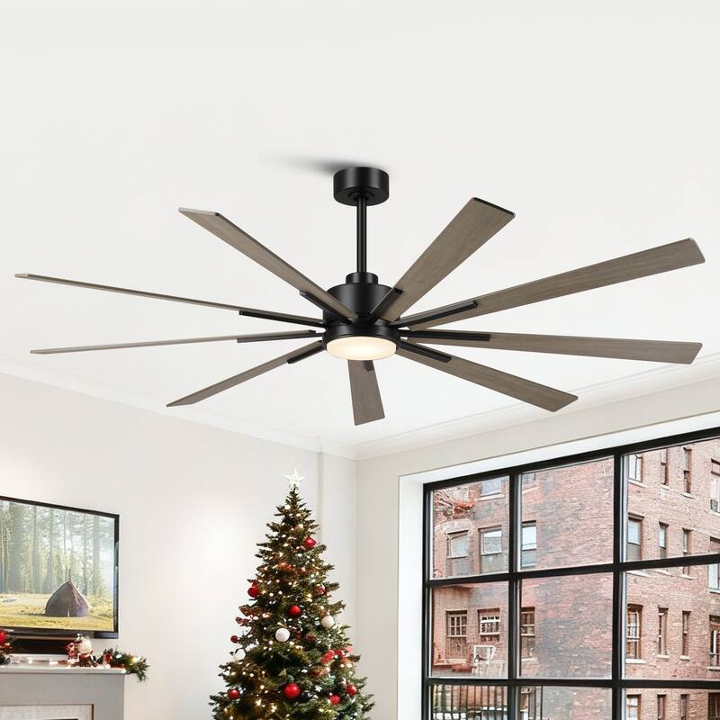 72" Farmhouse Black Integrated LED Windmill Ceiling Fan with Light and Remote