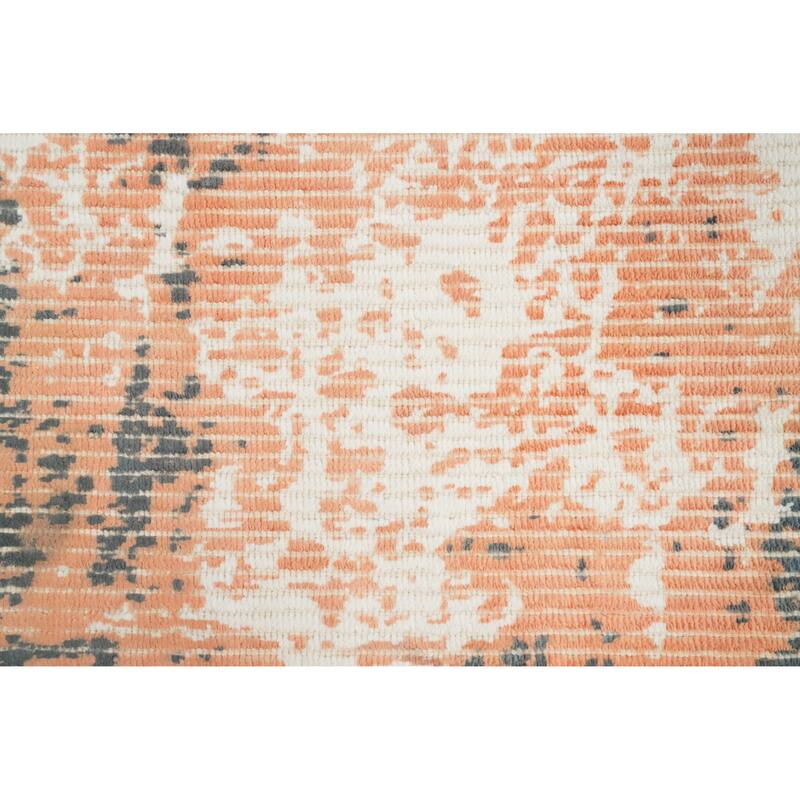 Hand Knotted Oriental Viscose Silk Carpet Modern All-Over Peach Abstract Area Rug - 4' 0'' X 2' 0''