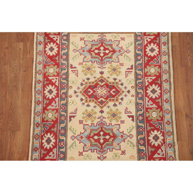 Geometric Yellow Kazak Accent Rug Handmade Traditional Wool Carpet - 2'8" x 4'0"