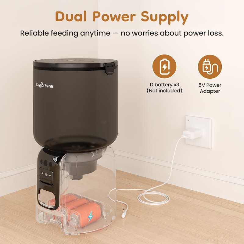 Smart Automatic Pet Feeder with HD Camera, WiFi App Control, Dual Power Supply & Voice Recording for Cats and Small Dogs, Black