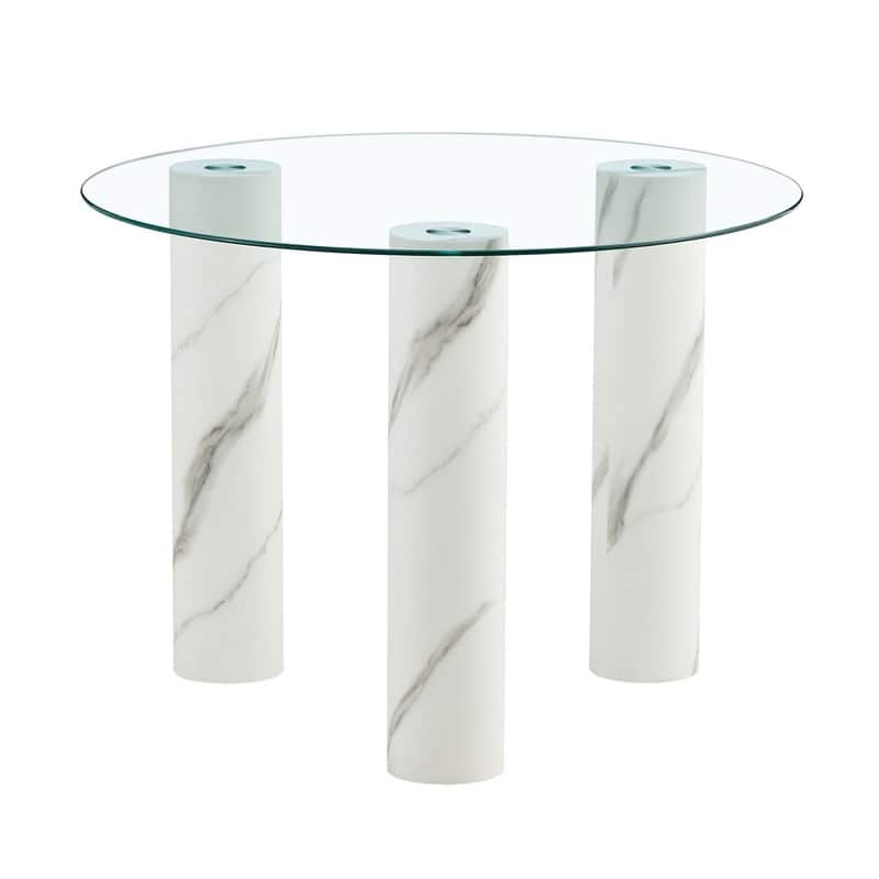 Round Tempered Glass Coffee Table with Wooden Legs