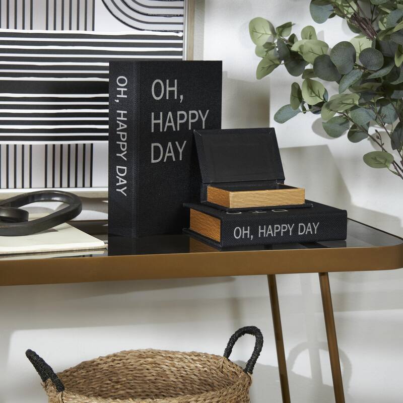 Faux Leather or Linen Fabric Book Storage Box - Set of 3 White, Beige, Black, Red or Light Gray - Roche River Decor