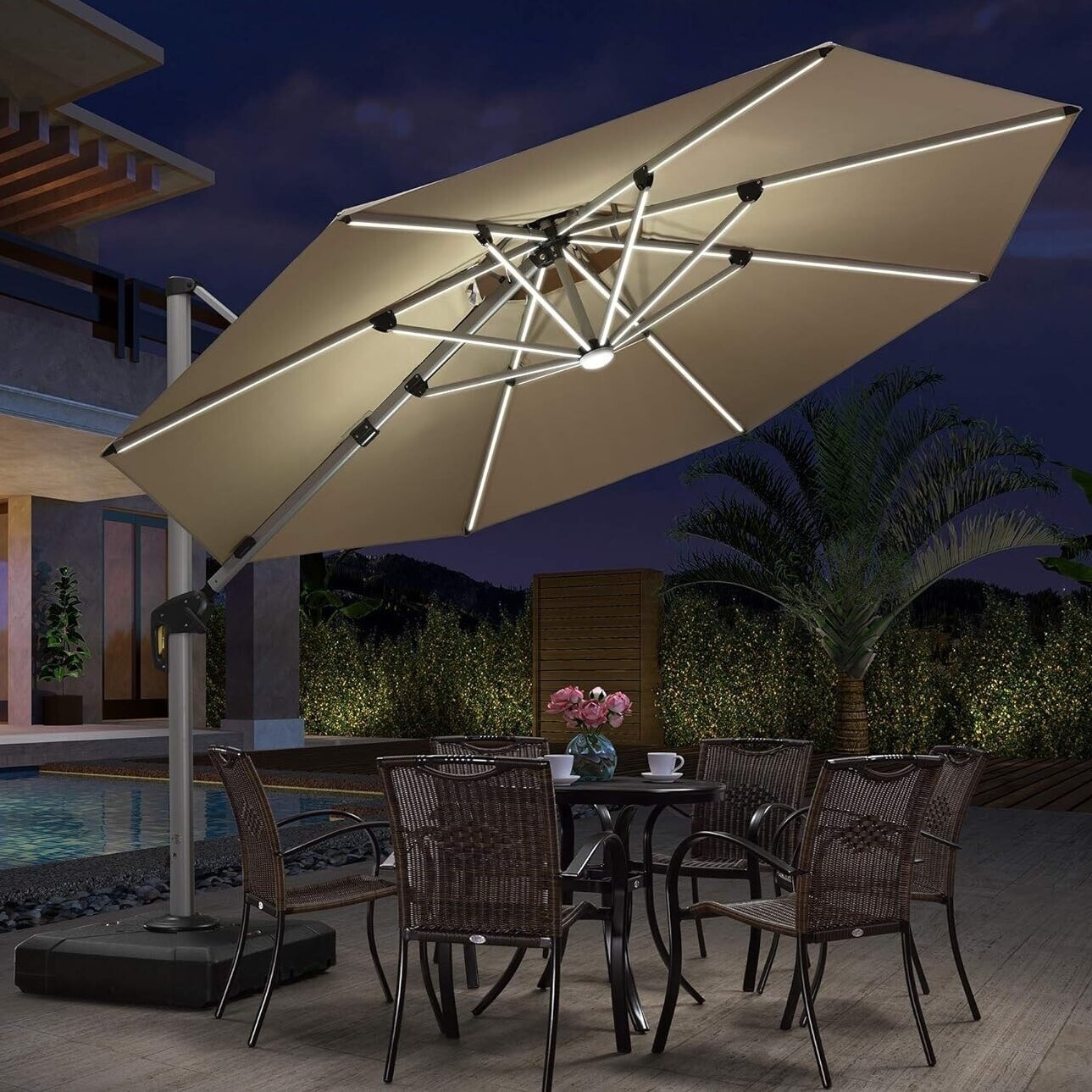 PURPLE LEAF 11ft Square Patio Cantilever Umbrella with Base On Sale