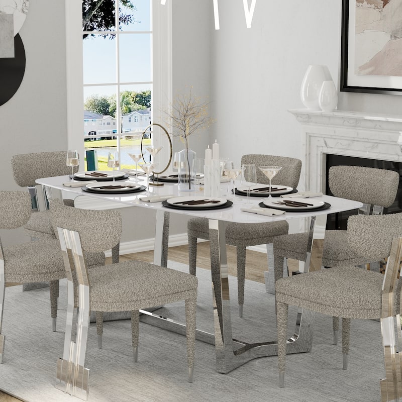 70 inch Dining Table Set with Boucle Dining Chairs