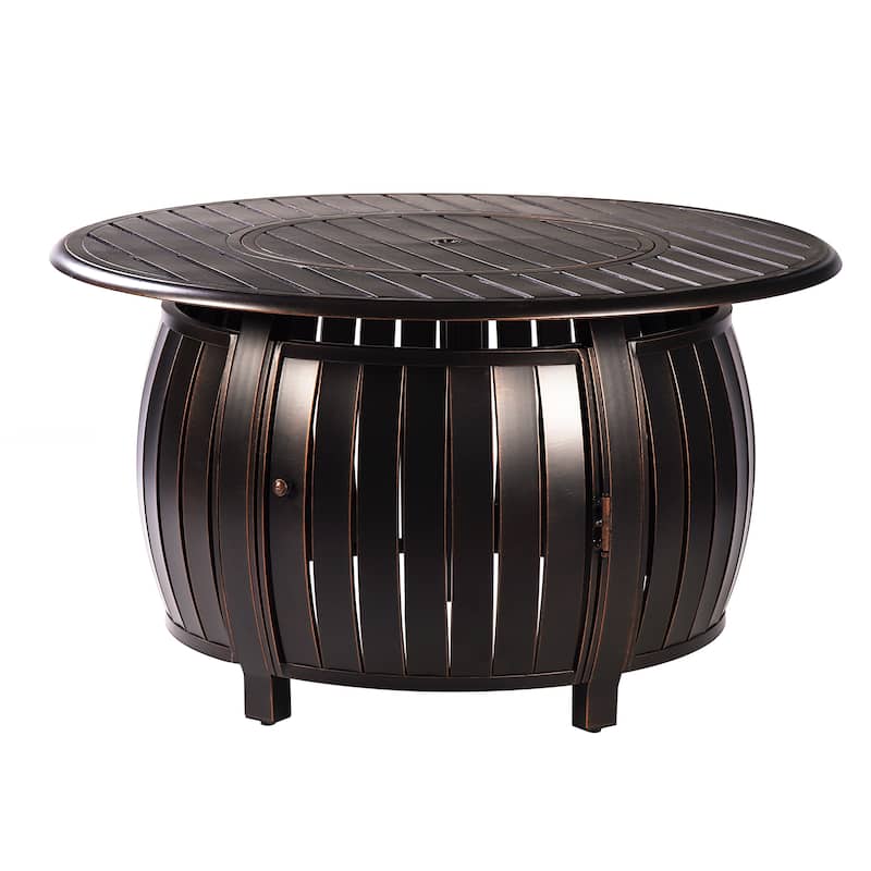 Aluminum Outdoor 44 in. Round Propane Fire Table, with Fire Beads, Lid and Fabric Cover, 57,000 BTUs in Antique Copper Finish