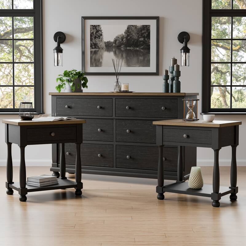 Furniture of America Lucan 3-Piece Farmhouse Black Dresser and 2 Nightstand Bedroom Set - Black