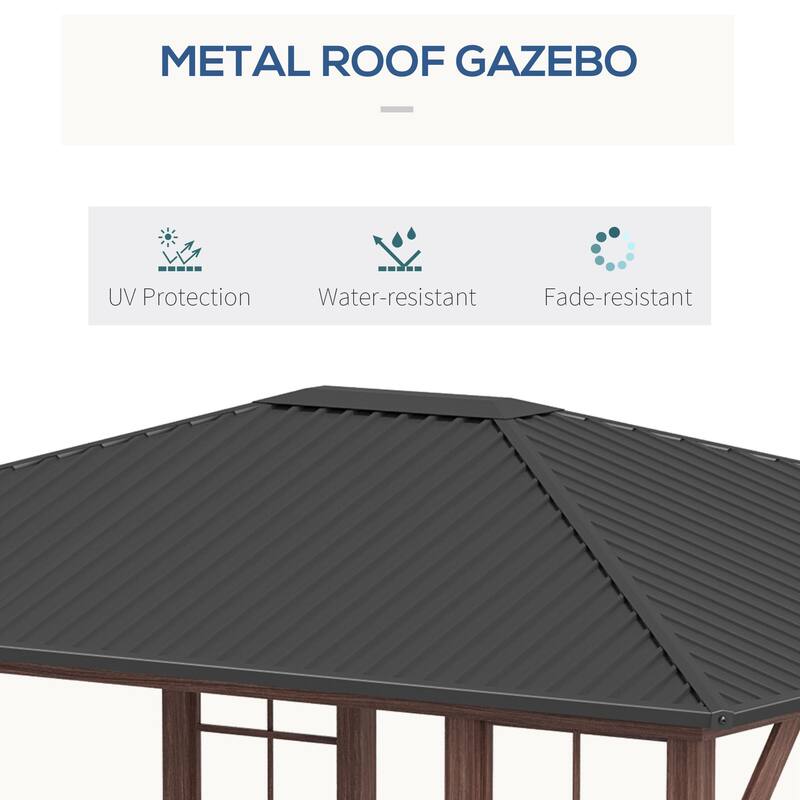 Outsunny 10' x 12' Hardtop Gazebo with Galvanized Steel Roof, Wood Grain Steel Frame