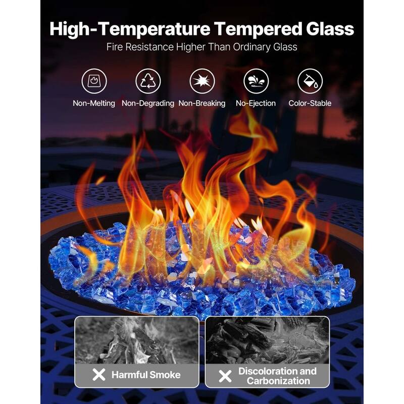 Cobalt Blue Tempered Fire Glass 1/2 Inch Reflective Crushed Rocks - 1/2 inch