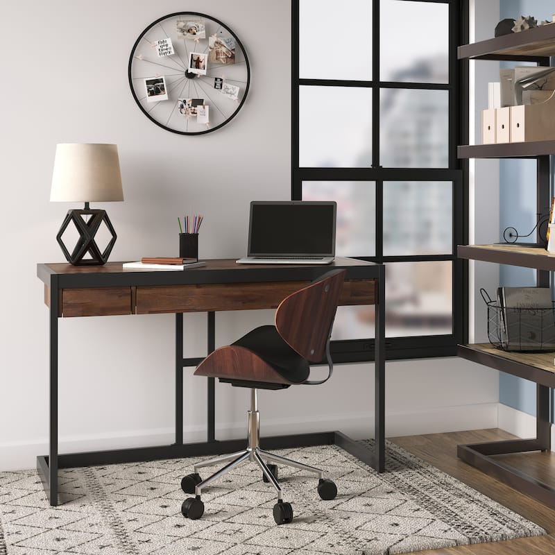 WYNDENHALL Cecilia SOLID ACACIA WOOD Modern Industrial 48 inch Wide Small Desk in Distressed Charcoal Brown - Distressed Charcoal Brown