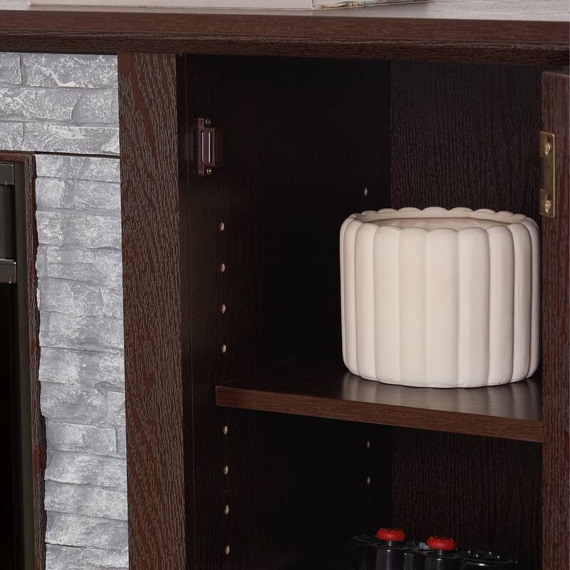 Fireplace TV Stand with 23" Electric Fireplace, Faux Stacked Stone Surround Media Cabinet TV Console for TVs up to 75"