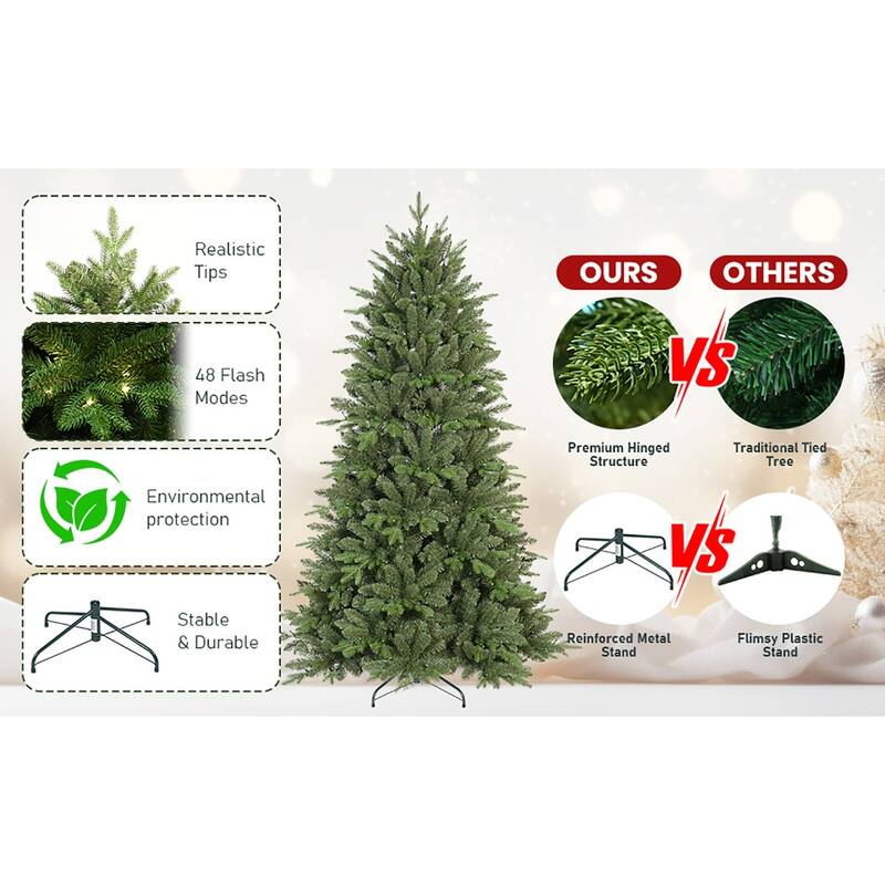 Pre-Lit Artificial Christmas Tree - RGB LED Lights, Multiple Functions, PE/PVC Tips, Easy Power Setup - Green