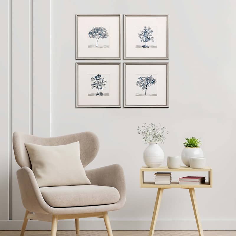Slate Trees S/4 Framed Art Exclusive Giclee Under Glass - Blue
