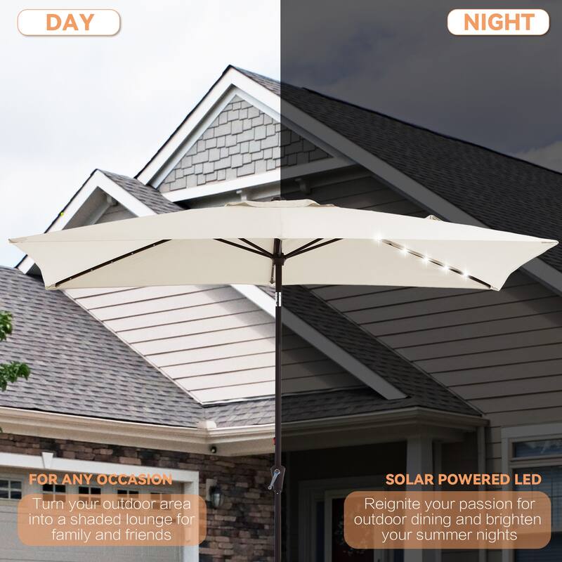 6.5*10ft Rectangular Patio Market Umbrella with LED Lights,Crank & Tilt