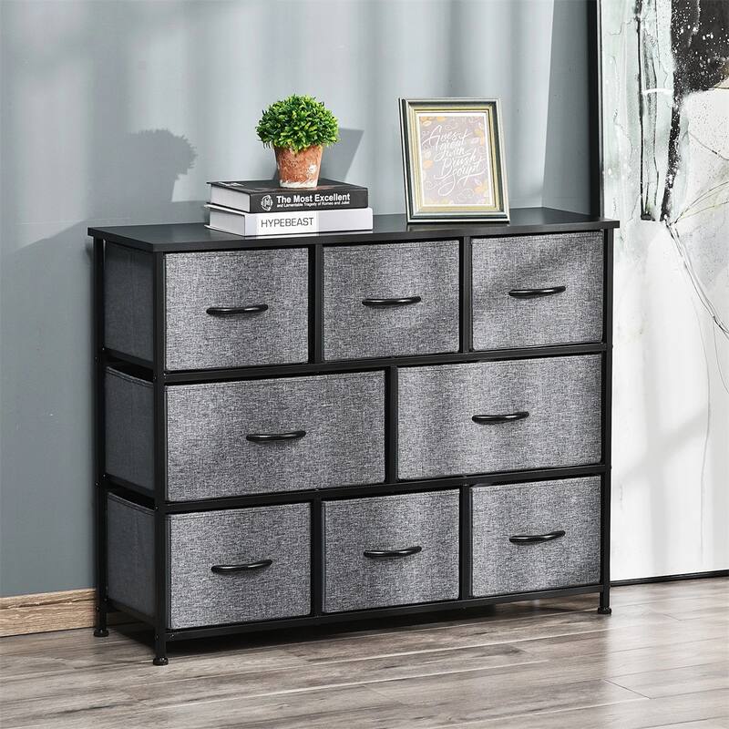 8-Drawer Fabric Dresser with MDF Top Foldable & Portable Storage Chest with Steel Frame and Anti-Topple Safety
