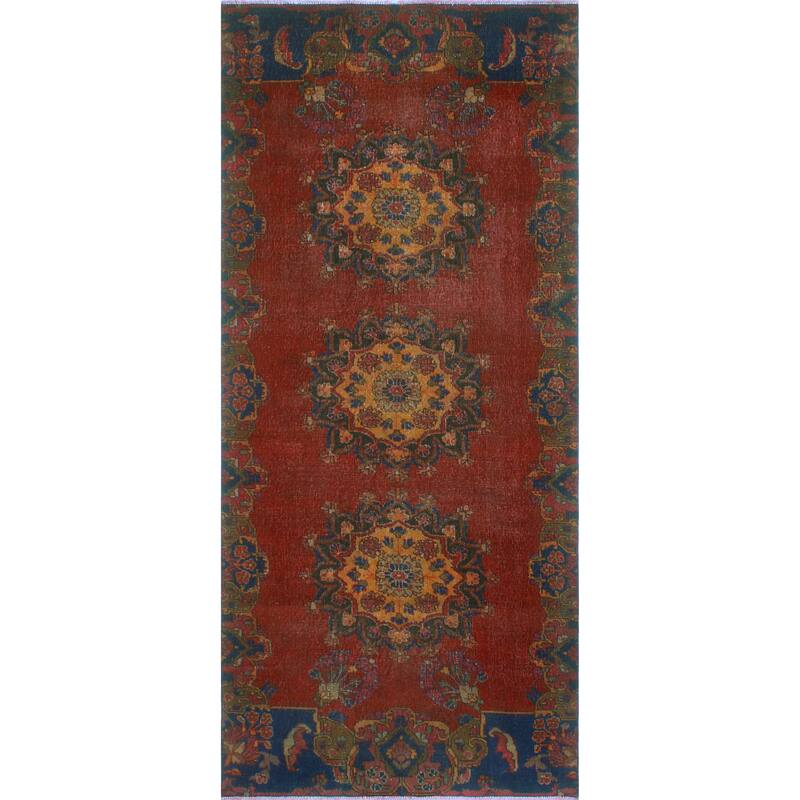 Vintage Distressed Choncey Red/Navy Runner - 5'0" x 9'8"