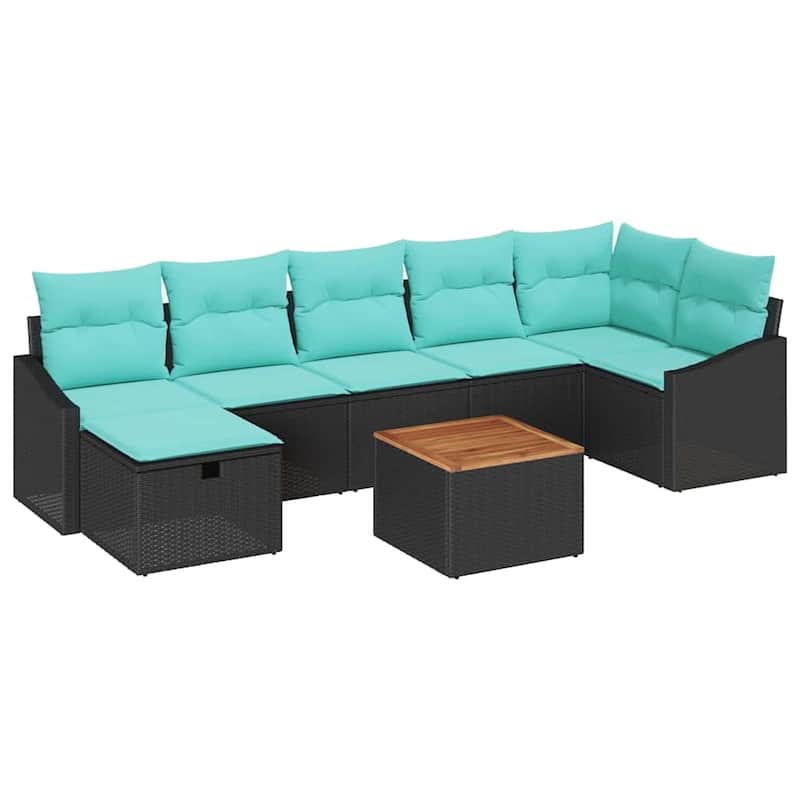 vidaXL 8 Piece Garden Sofa Set with Cushions Black Poly Rattan - 113.6×48.6×27.2