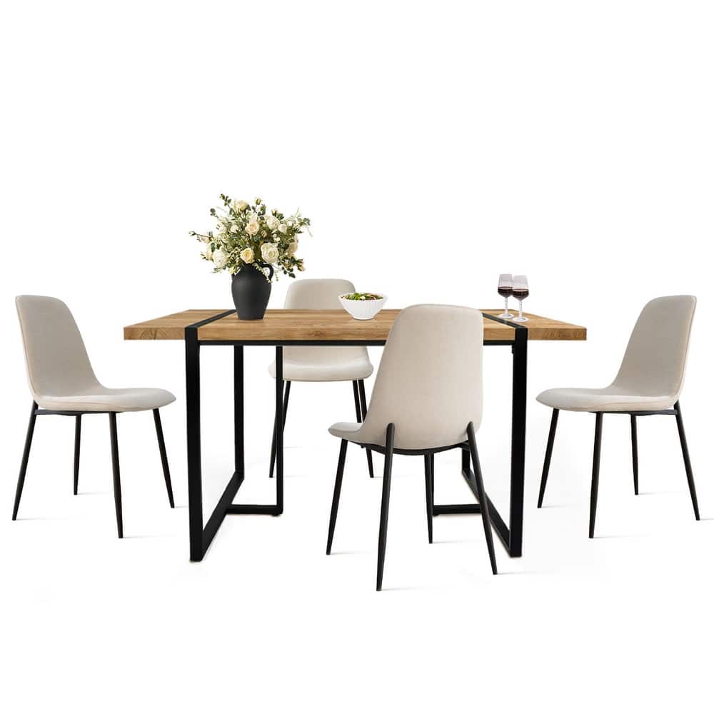Rectangular Dining Table Set for 4 with Upholstered Chairs