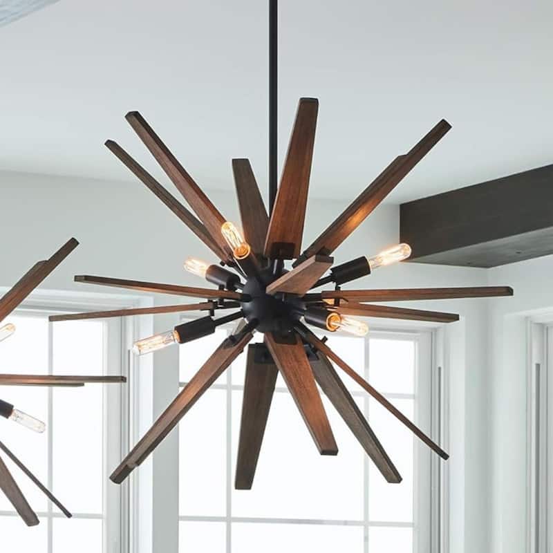 Lighting Thorne Chandelier 8 Light Wood in Contemporary Style Starburst Design - Brown/Black