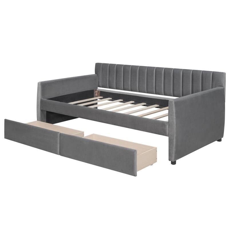 Elegant Twin Size Upholstered Daybed, High-Quality Velvet Fabric with Drawers, Perfect for Guest Rooms