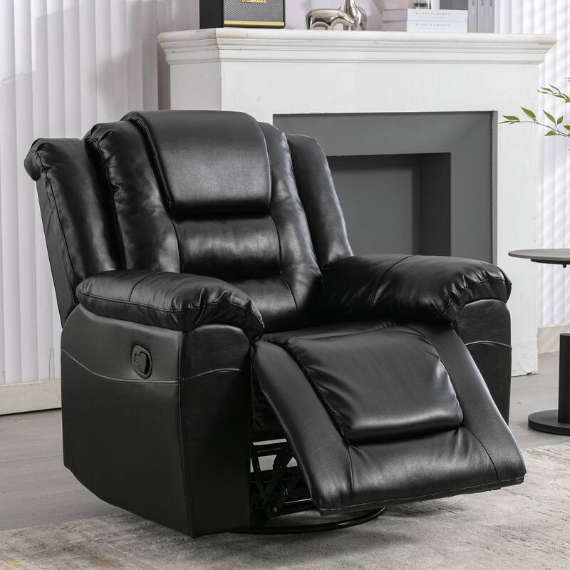 360° Swivel and Rocking Home Theater Recliner: Manual Recliner Chair with Wide Armrest - Black