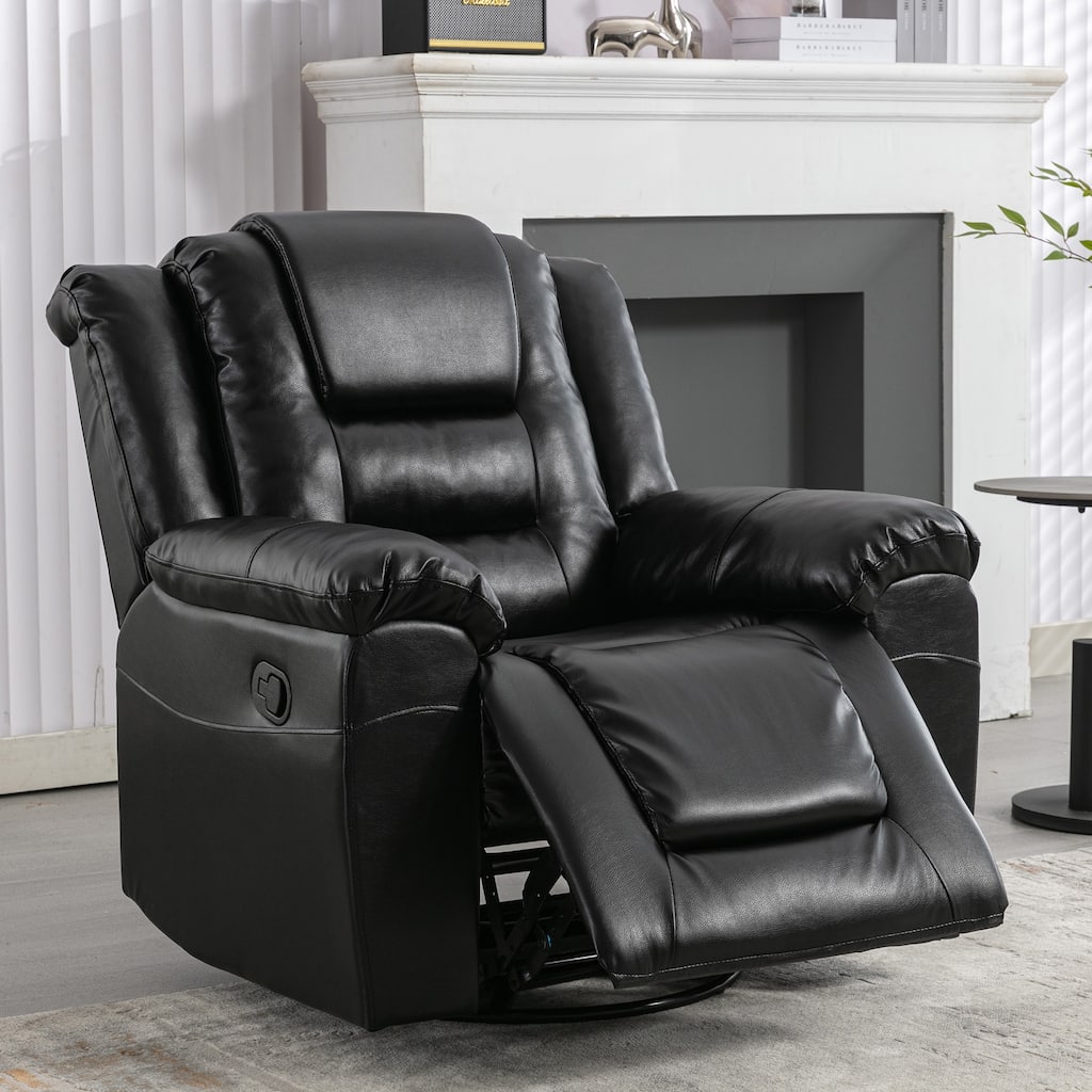 Black PU Manual Recliner with Swivel, Rocking Function, and Wide Armrests