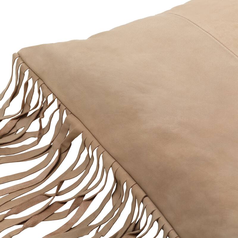 Sascha Suede Subtle Striped Throw Pillow with Long Fringe