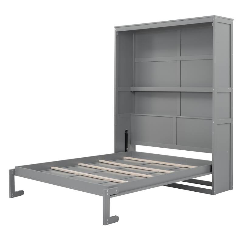 Murphy Bed Wall Beds with Storage Shelves Hide Away Platform Bedframe Easily Folds into Wood Cabinet, Noise Free
