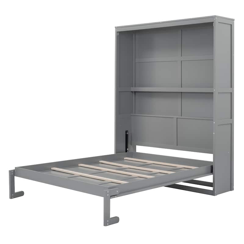 Queen Size Smart Murphy Bed - Space-Saving Wall Bed with 2-Tier Storage Cabinet