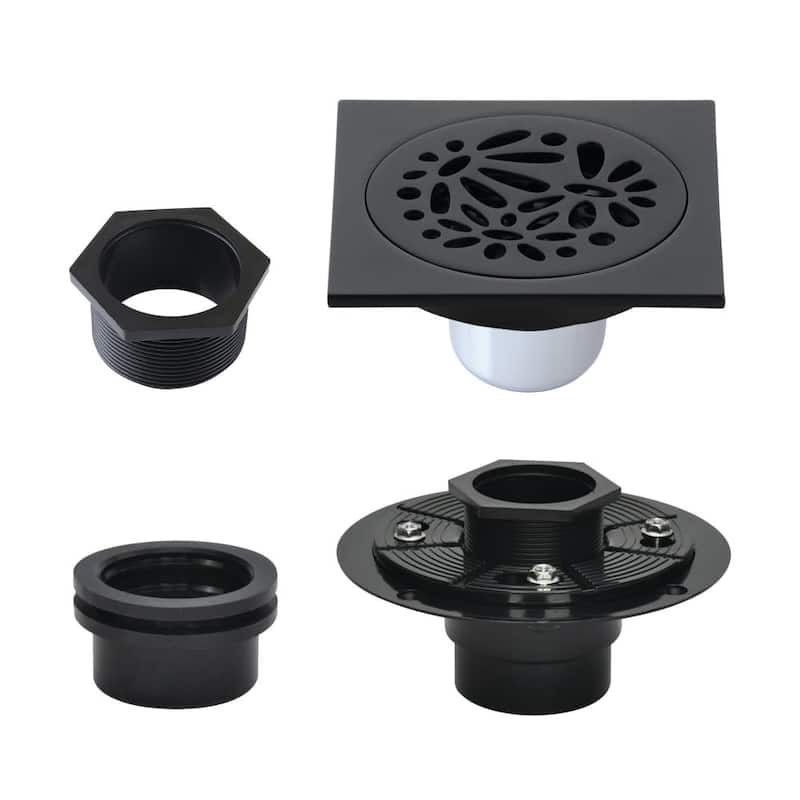 Kingston Brass BSFK6360 Watercourse 4" Square Shower Drain - Matte Black