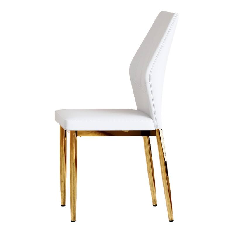 Set of 4 Modern Dining Chairs, 37" High - Ergonomic PU Backrest, Gold Metal Legs