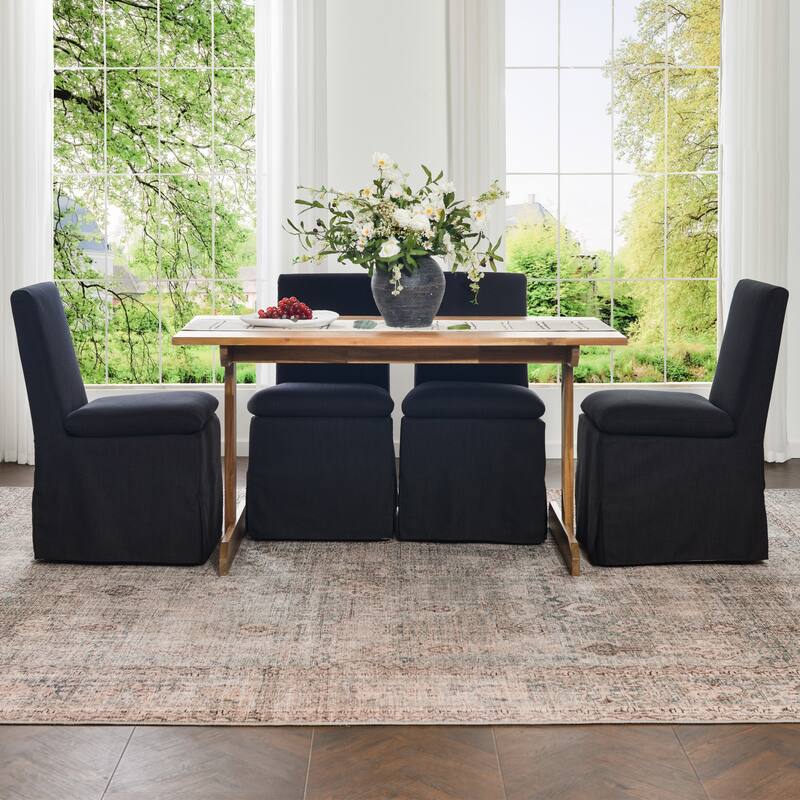 KINWELL Performance Fabric Slipcover Dining Chair Side Chair With Casters