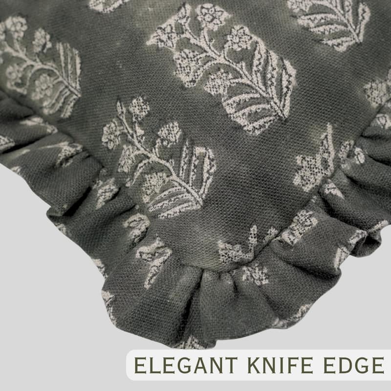 Fabdivine Heavy Linen Floral Ruffled Both Side Cushion Cover Home Décor Accent