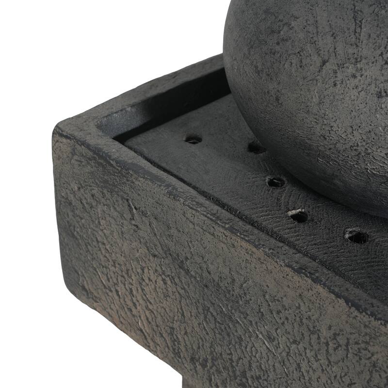 Roomfitters 25.5" Minimalist Modern Column Outdoor Fountain with LED Lights, Concrete Tiered Water Curtain for Patio, Gray