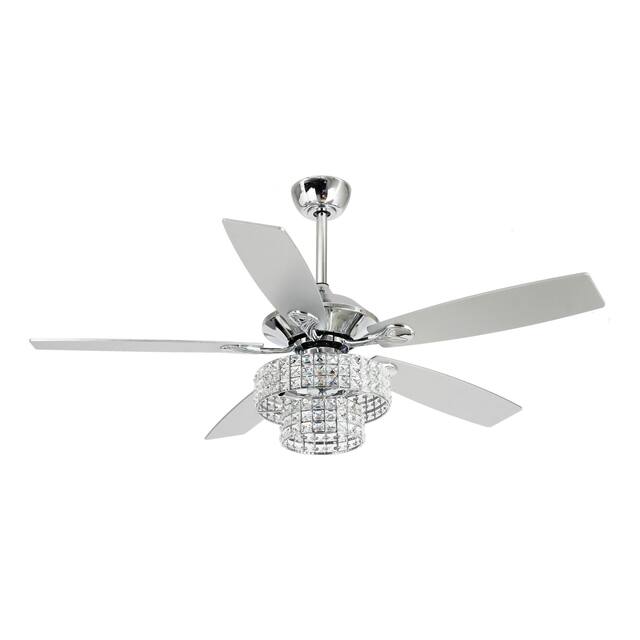 52-inch Modern 4-light Crystal Shade Ceiling Fan with Remote - 52-in