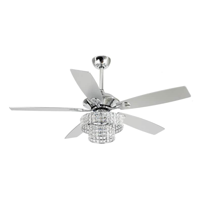 52-inch Chrome Wooden 5-blade Modern Crystal Ceiling Fan with Remote