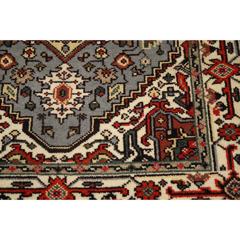 Hand Knotted Oriental 100% Wool Carpet Traditional Medallion Greys & Charcoal Heriz (serapi) Area Rug - 6' 1'' X 4' 1''