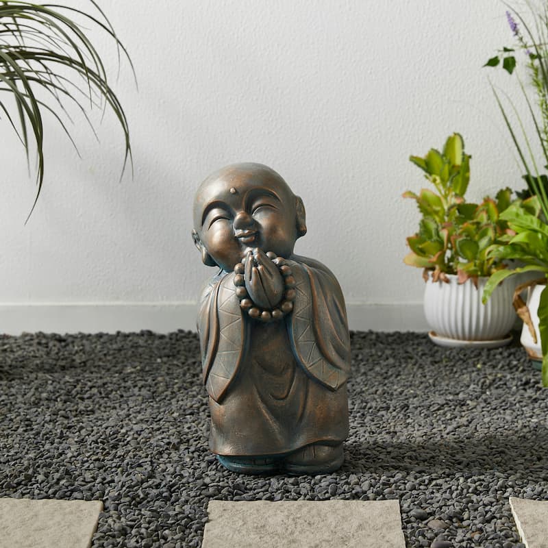 Glitzhome MGO Faux Bronze Buddha Garden Statue Monk Sculpture Indoor Outdoor Decor Gifts